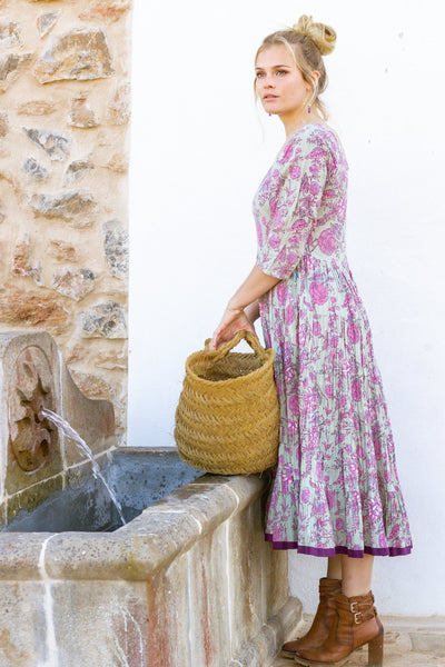 SANTA FE 3/4 sleeve pinky , boho fashion bohemian ethic dress , boho dress - AUROBELLE IBIZA