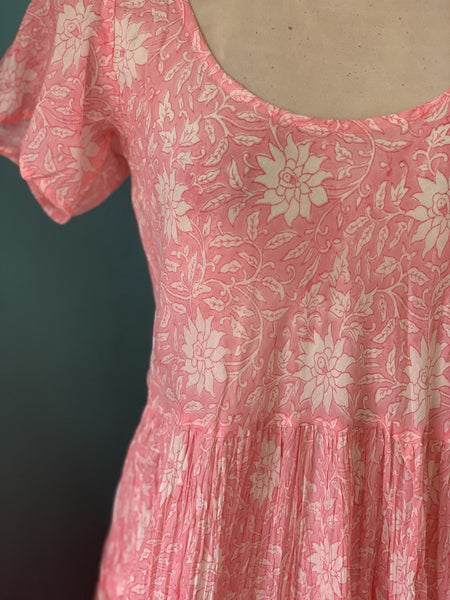 Santa Fe dress is a gorgeous pink and white block print -  AUROBELLE  IBIZA