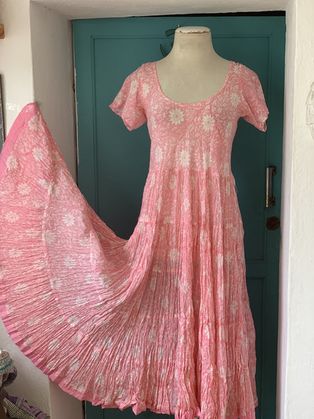 Santa Fe dress is a gorgeous pink and white block print -  AUROBELLE  IBIZA