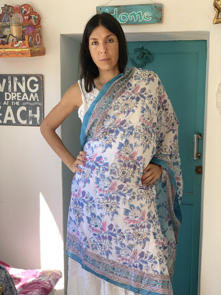 Sarong pareo in hand block print cotton -  AUROBELLE  IBIZA