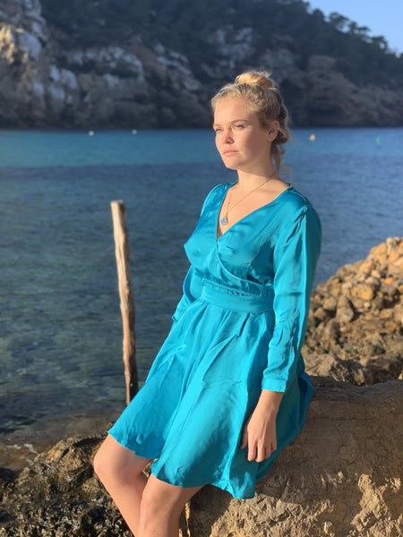 Silk flair dream dress in dreamy Ibiza turquoise - AUROBELLE IBIZA