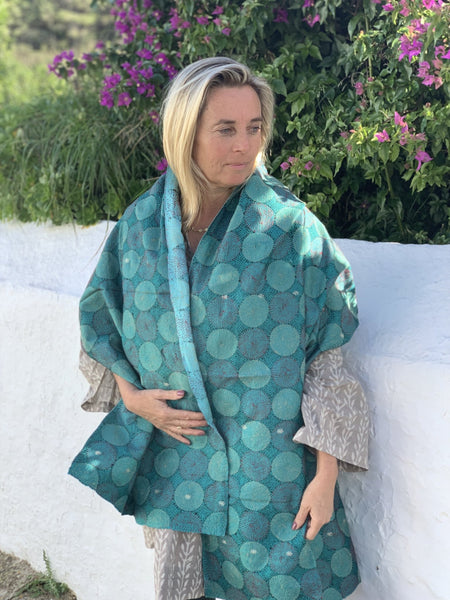 Silk shawl with luxurious Benares embroidery -  AUROBELLE  IBIZA