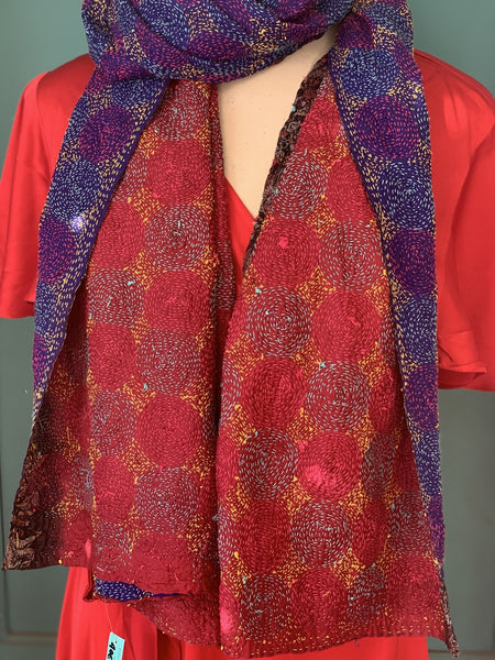 Silk shawl with luxurious Benares embroidery - reversable - AUROBELLE IBIZA