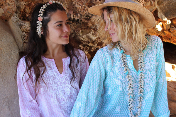 V neck kurta turquoise diamond - AUROBELLE IBIZA