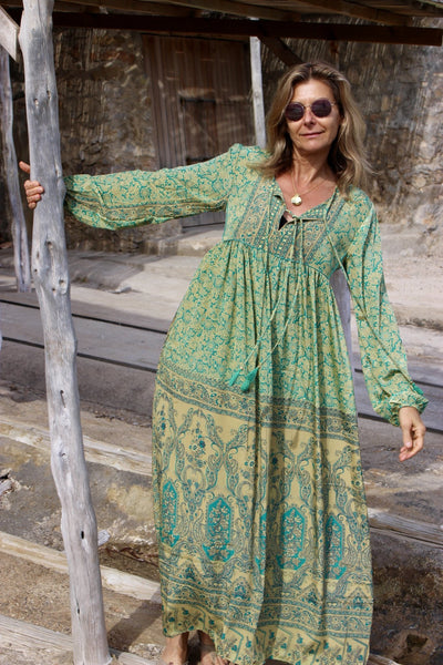 Vintage dress green paisley - AUROBELLE IBIZA