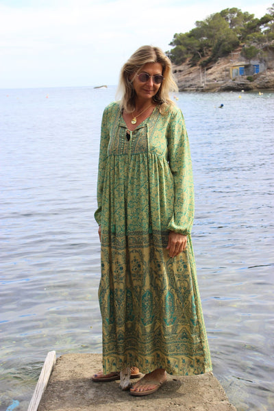 Vintage dress green paisley - AUROBELLE IBIZA