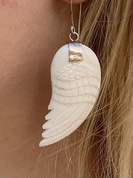 White angel wing horn earrings hand carved ! - AUROBELLE IBIZA