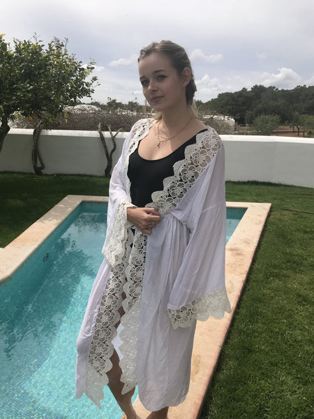 White boho bath robe resort wear -  AUROBELLE  IBIZA